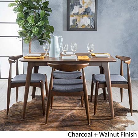 Christopher Knight Home Francie Fabric and Walnut Wood Dining Set, Charcoal / Walnut