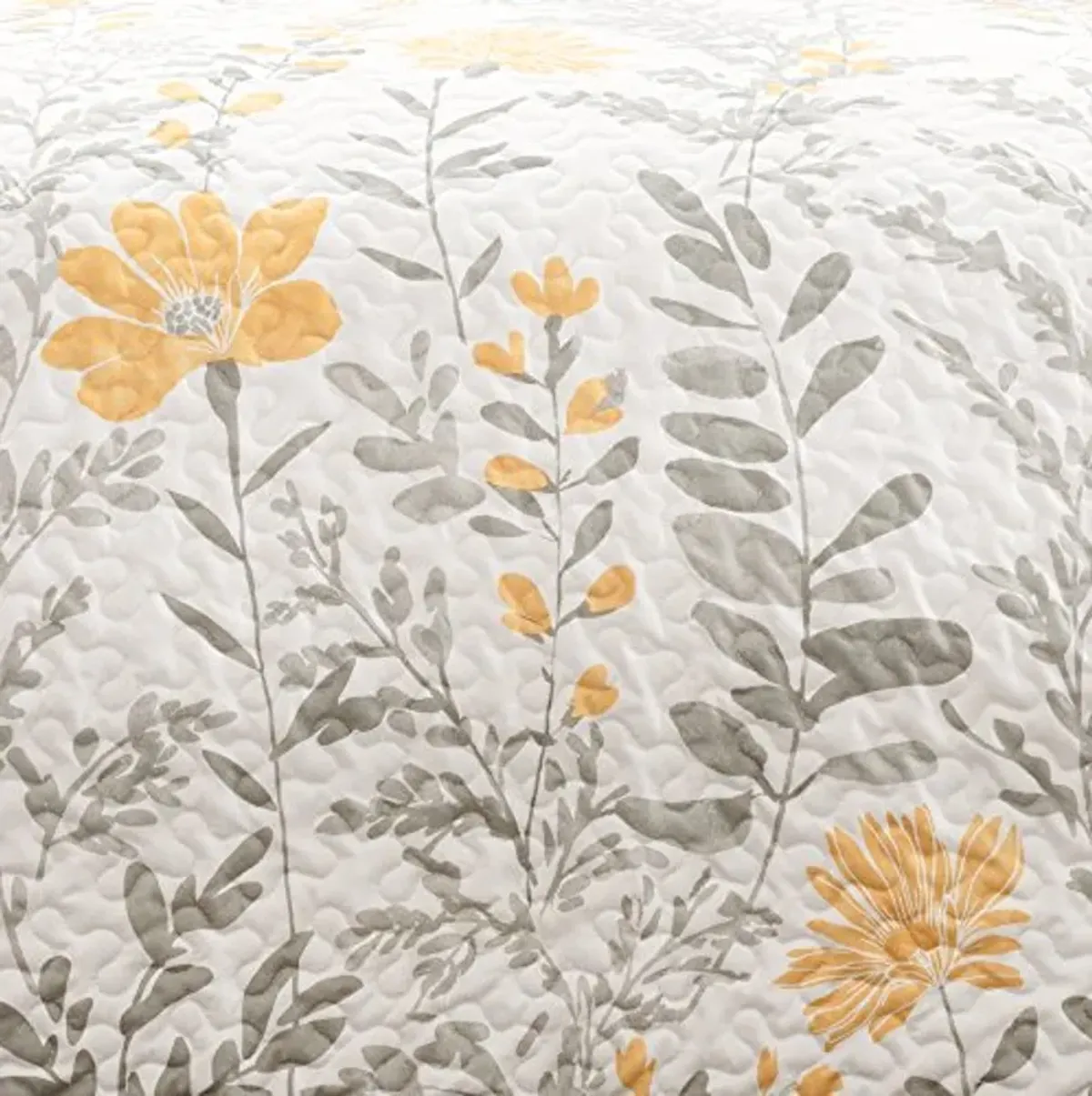 Lush Decor Full Queen-Yellow and Gray Aprile Reversible Quilt 3 Piece Floral Leaf Design Bedding Set