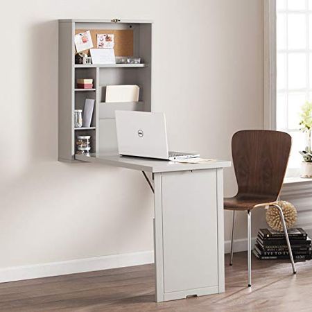 SEI Furniture Southern Enterprises Rawlings Fold-Out Convertible Wall Mount Desk 30" Wide, Gray Finish