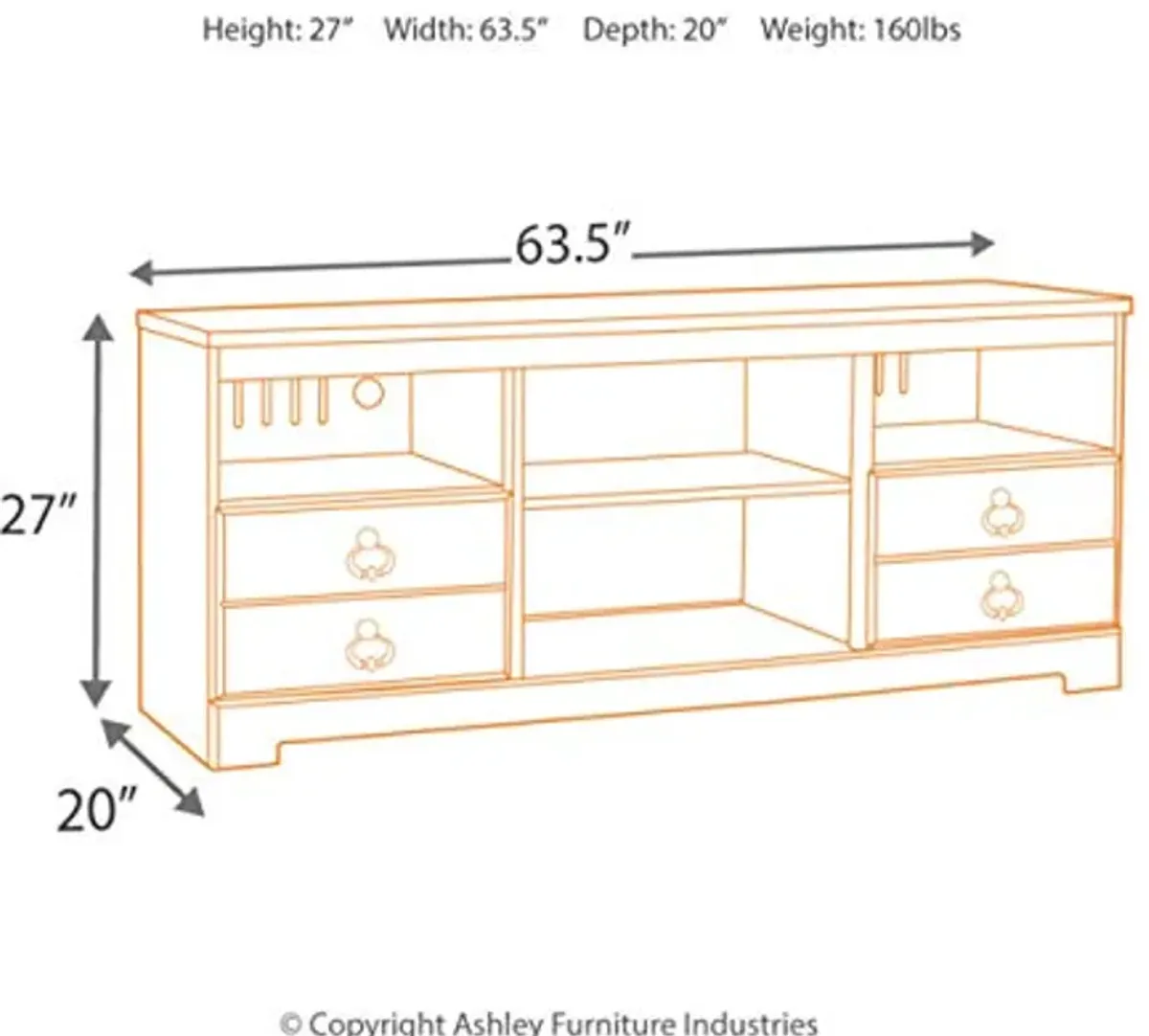 Signature Design by Ashley Willowton Farmhouse TV Stand With Fireplace Option Fits TVs up to 62" with 2 Drawers and 2 Storage Cubbies, Whitewash