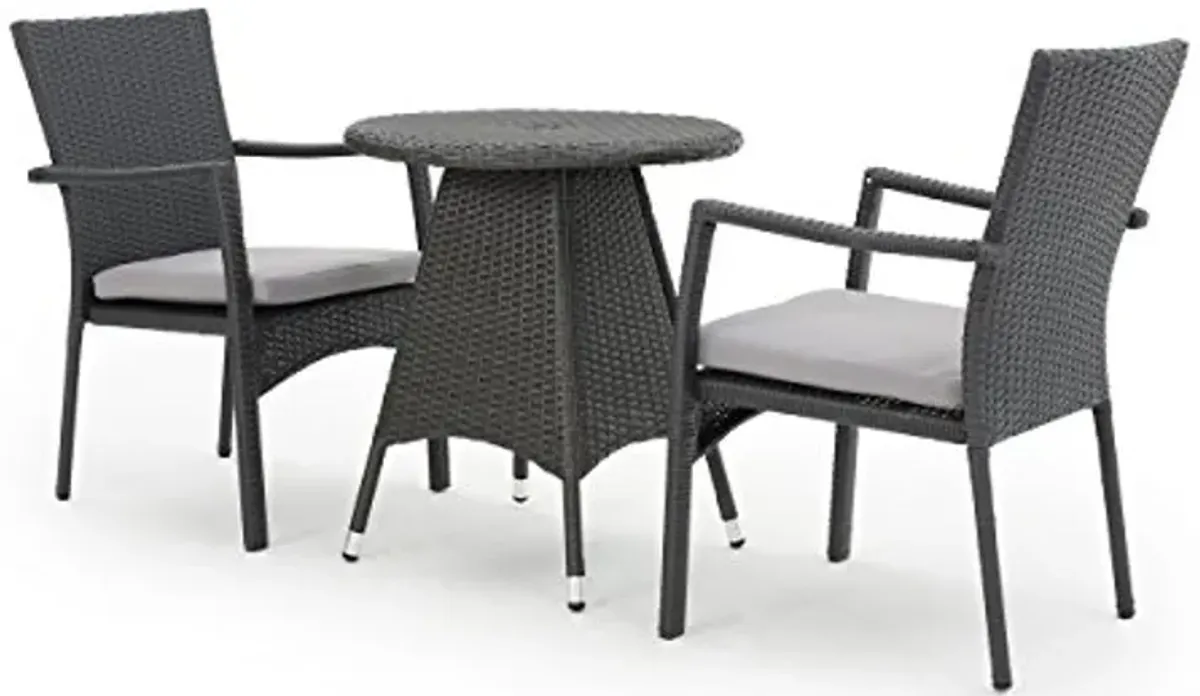 Christopher Knight Home Georgina Outdoor Wicker Dining Set with Cushions, 3-Pcs Set, Grey