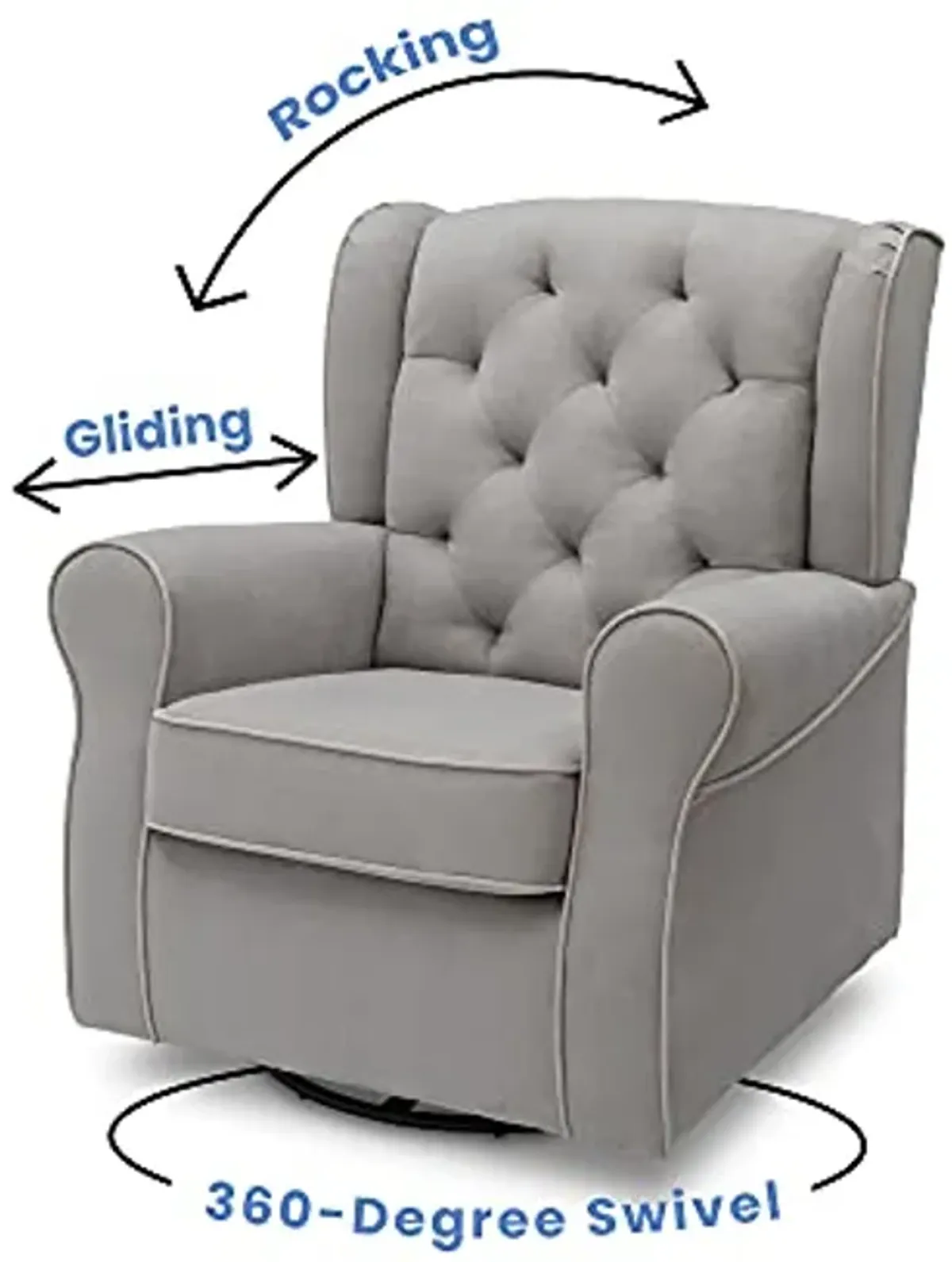 Delta Children Emerson Upholstered Glider Swivel Rocker Chair, Dove Grey with Soft Grey Welt