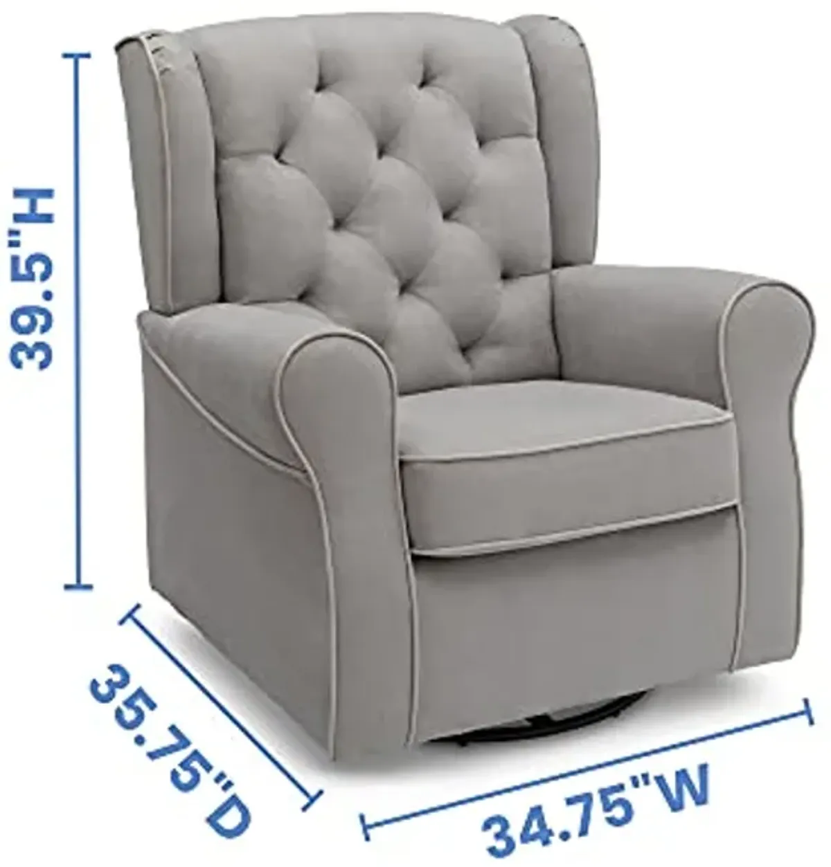 Delta Children Emerson Upholstered Glider Swivel Rocker Chair, Dove Grey with Soft Grey Welt