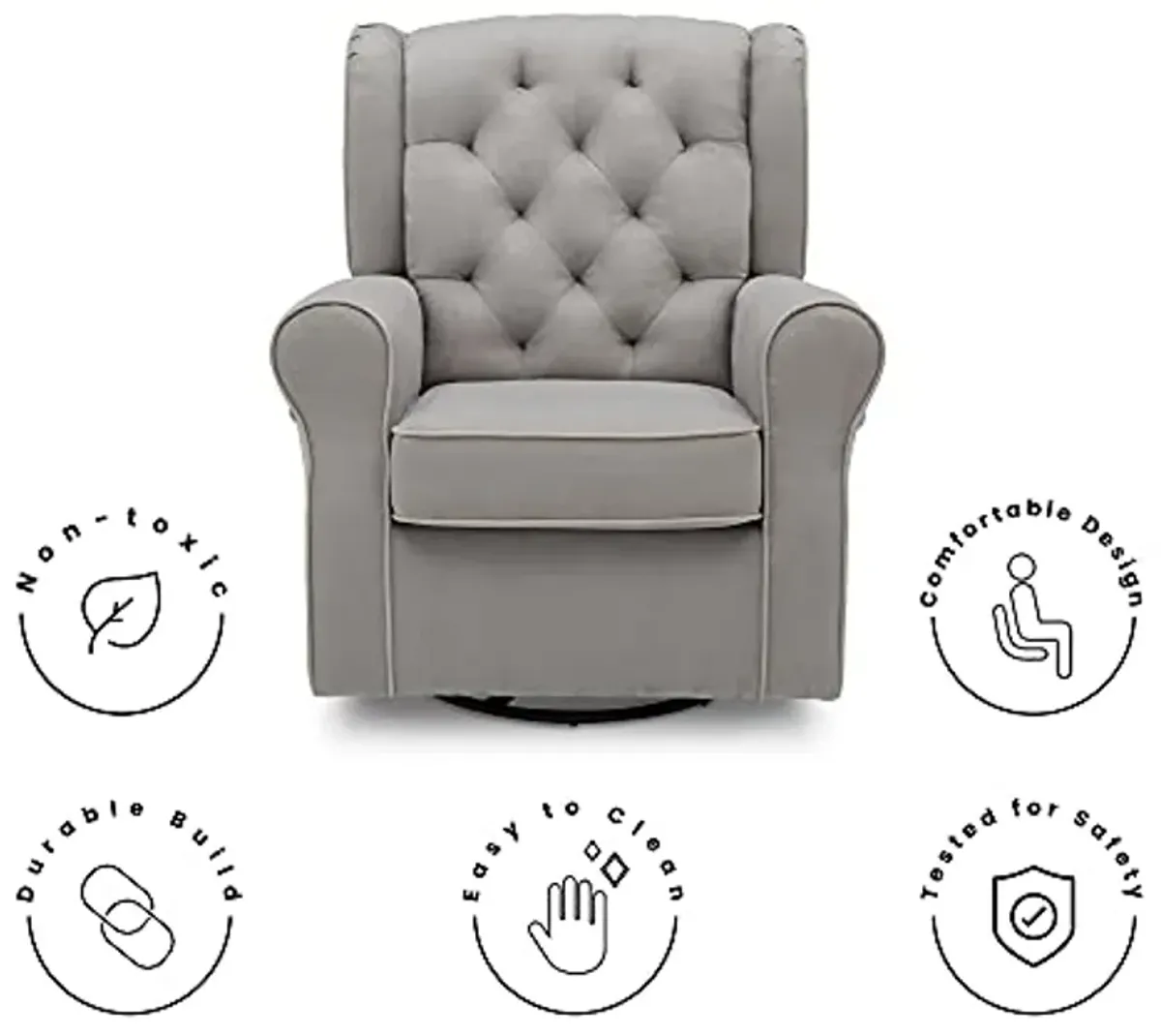 Delta Children Emerson Upholstered Glider Swivel Rocker Chair, Dove Grey with Soft Grey Welt