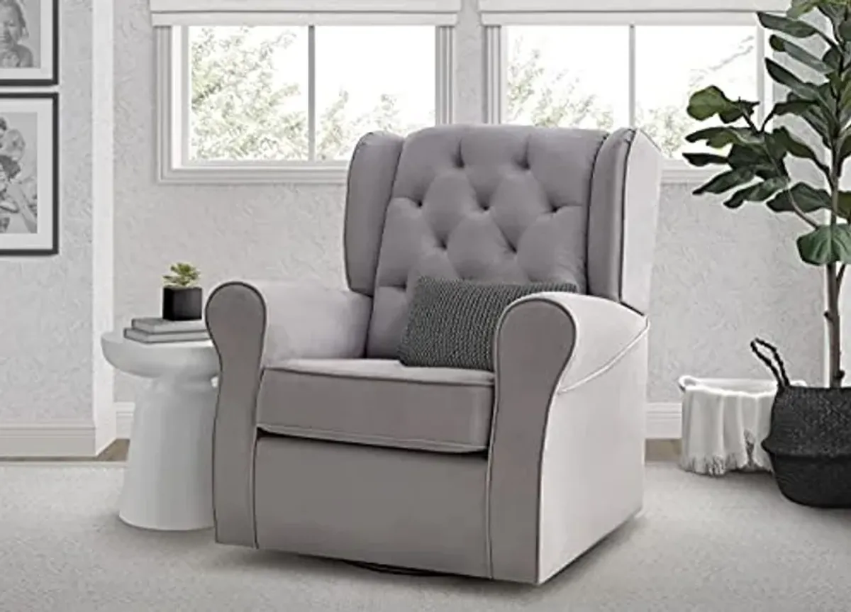 Delta Children Emerson Upholstered Glider Swivel Rocker Chair, Dove Grey with Soft Grey Welt