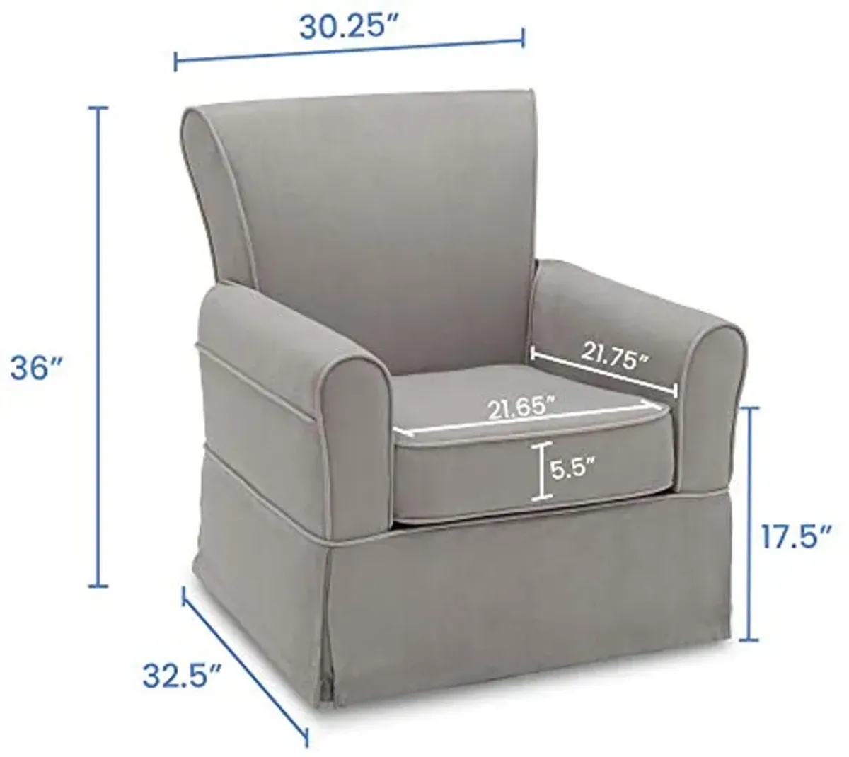 Delta Children Benbridge Glider Swivel Rocker Chair, Dove Grey with Soft Grey Welt