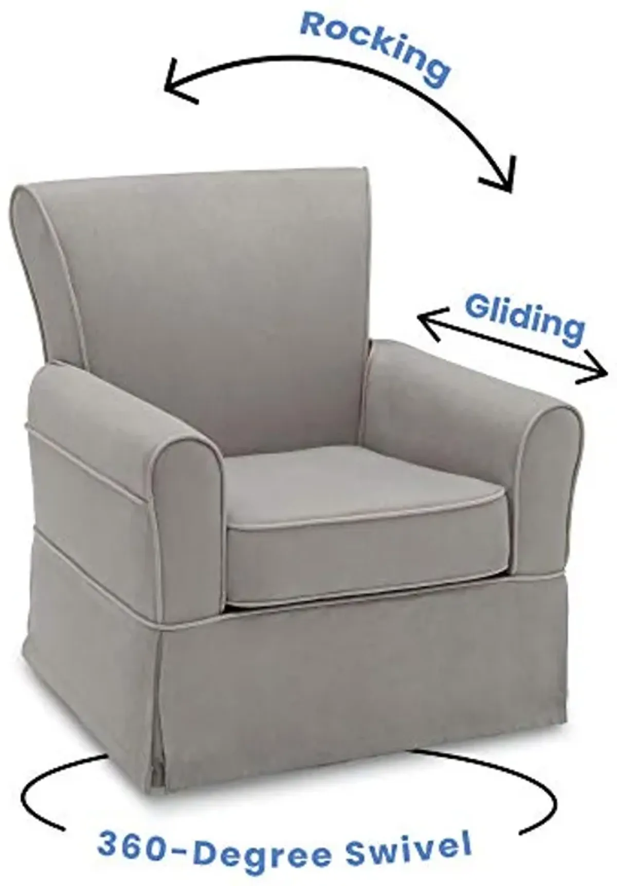 Delta Children Benbridge Glider Swivel Rocker Chair, Dove Grey with Soft Grey Welt