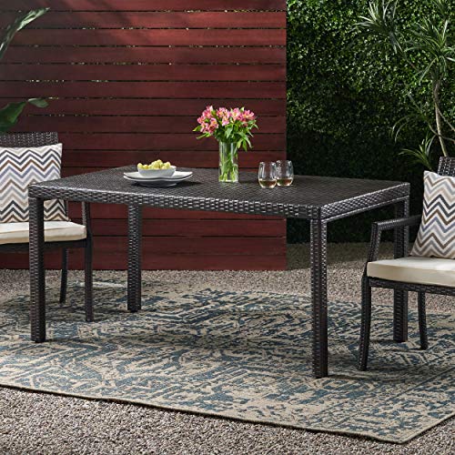 Christopher Knight Home Rhode Island Outdoor Wicker Rectangular Dining Table, Multibrown