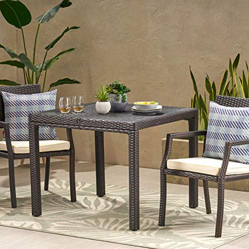 Christopher Knight Home Rhode Island Outdoor Wicker Square Dining Table, Multibrown