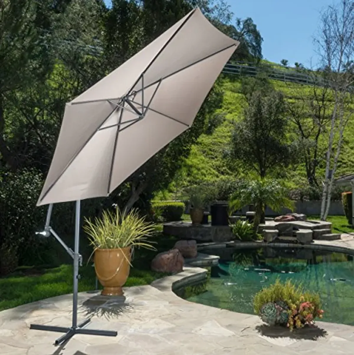 Christopher Knight Home Marineland Outdoor Water Resistant Canopy Umbrella, Mocha / Black Grey