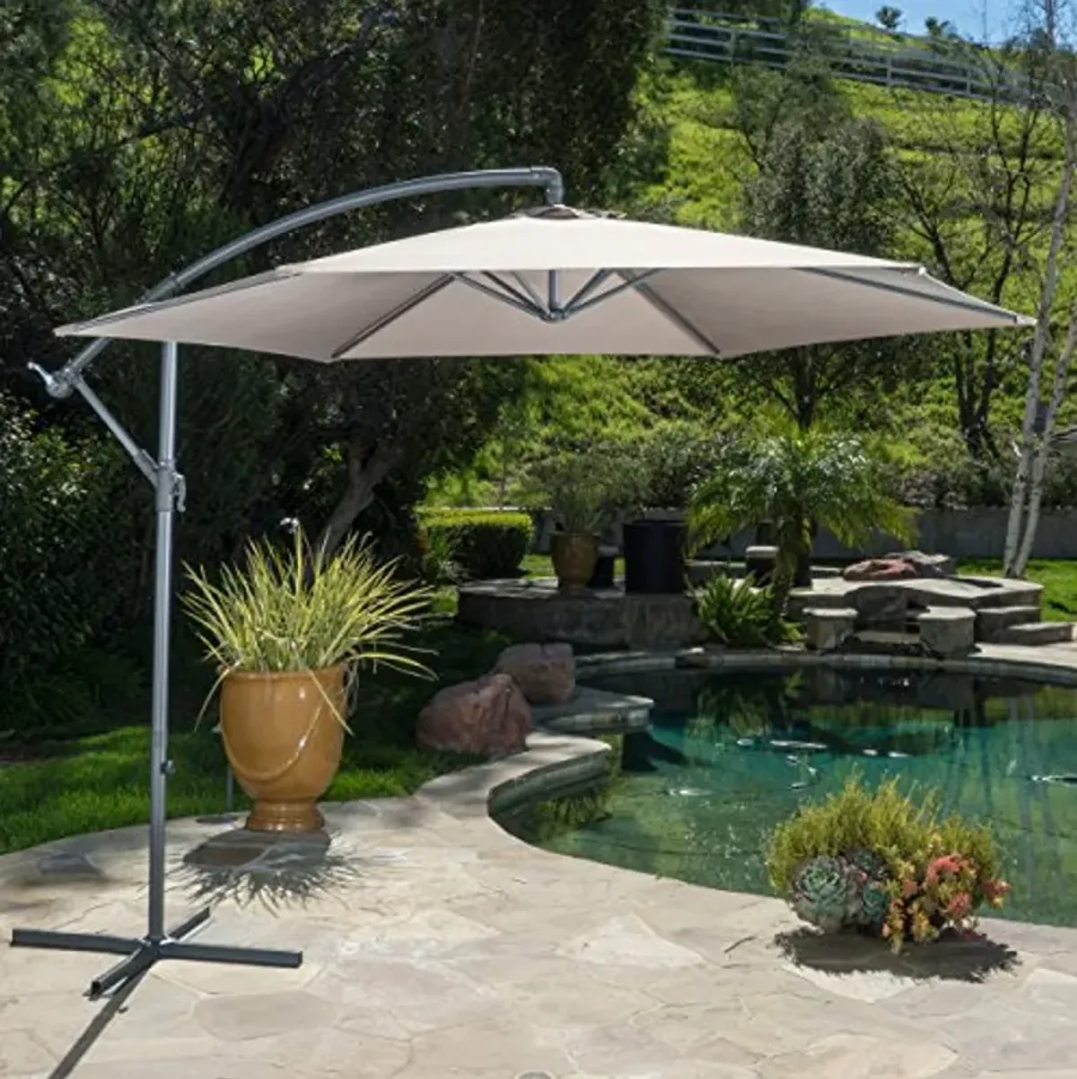 Christopher Knight Home Marineland Outdoor Water Resistant Canopy Umbrella, Mocha / Black Grey