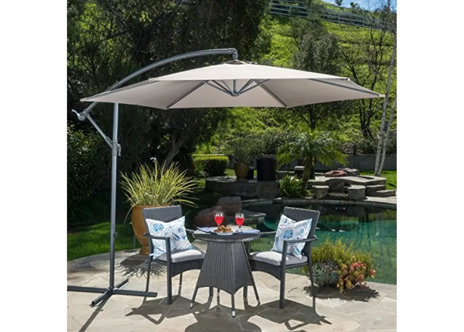 Christopher Knight Home Marineland Outdoor Water Resistant Canopy Umbrella, Mocha / Black Grey