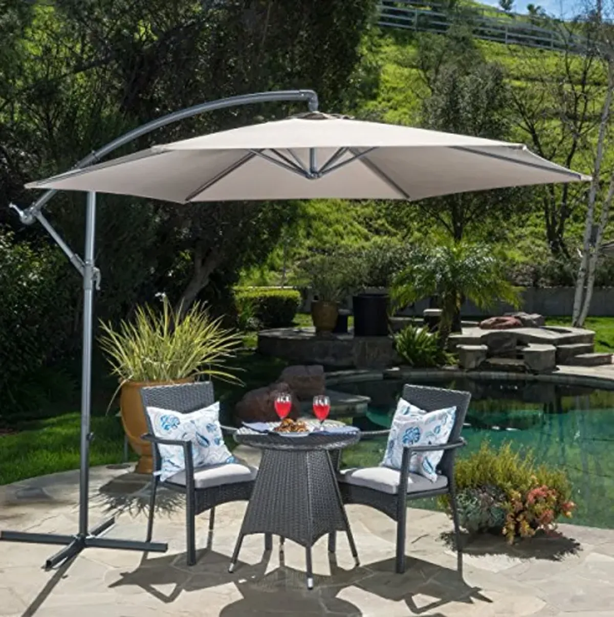 Christopher Knight Home Marineland Outdoor Water Resistant Canopy Umbrella, Mocha / Black Grey