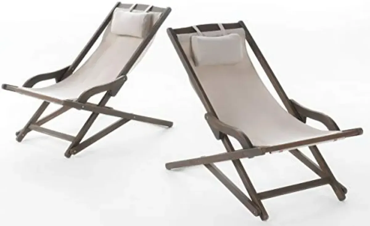 Christopher Knight Home Nikki Outdoor Wood and Canvas Sling Chairs, 2-Pcs Set, Beige