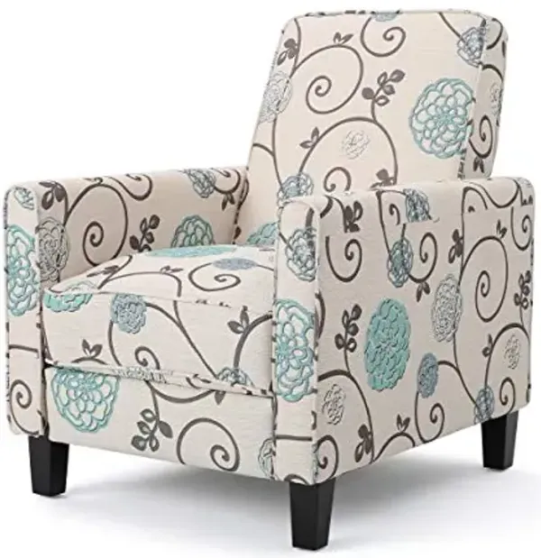 Christopher Knight Home Dufour White and Blue Floral Fabric Recliner 26.75D x 34W x 36.25H in