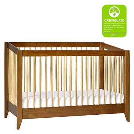 Babyletto Sprout 4-in-1 Convertible Crib with Toddler Bed Conversion Kit in Chestnut and Natural, Greenguard Gold Certified