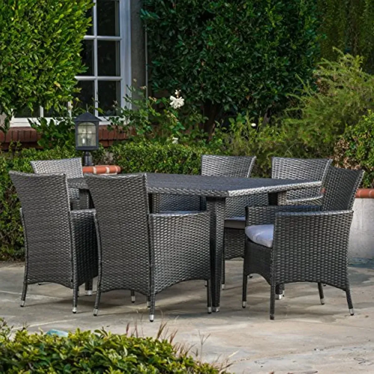 Christopher Knight Home Malta Outdoor Dining Set, 7-Pcs Set, Grey