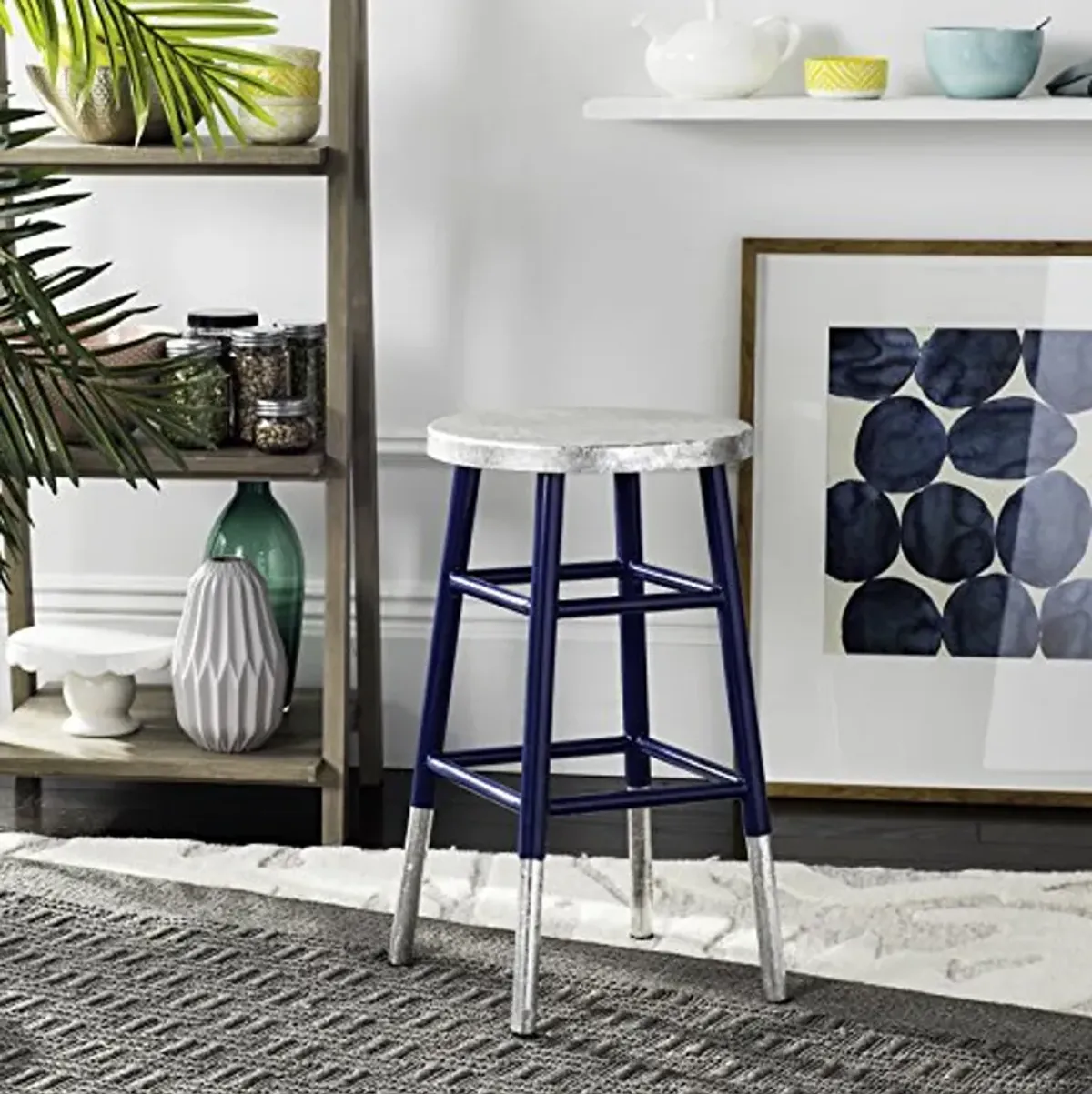 Safavieh Home Collection Kenzie Navy Blue and Silver Dipped Counter Stool