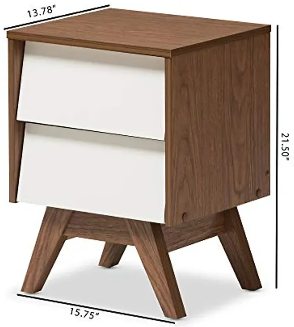 Baxton Studio Nightstands, 2-Drawer Storage Nightstand, White/Walnut Brown