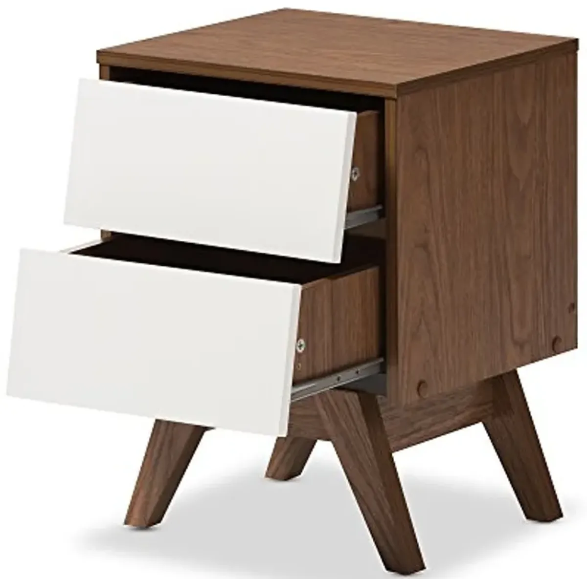 Baxton Studio Nightstands, 2-Drawer Storage Nightstand, White/Walnut Brown