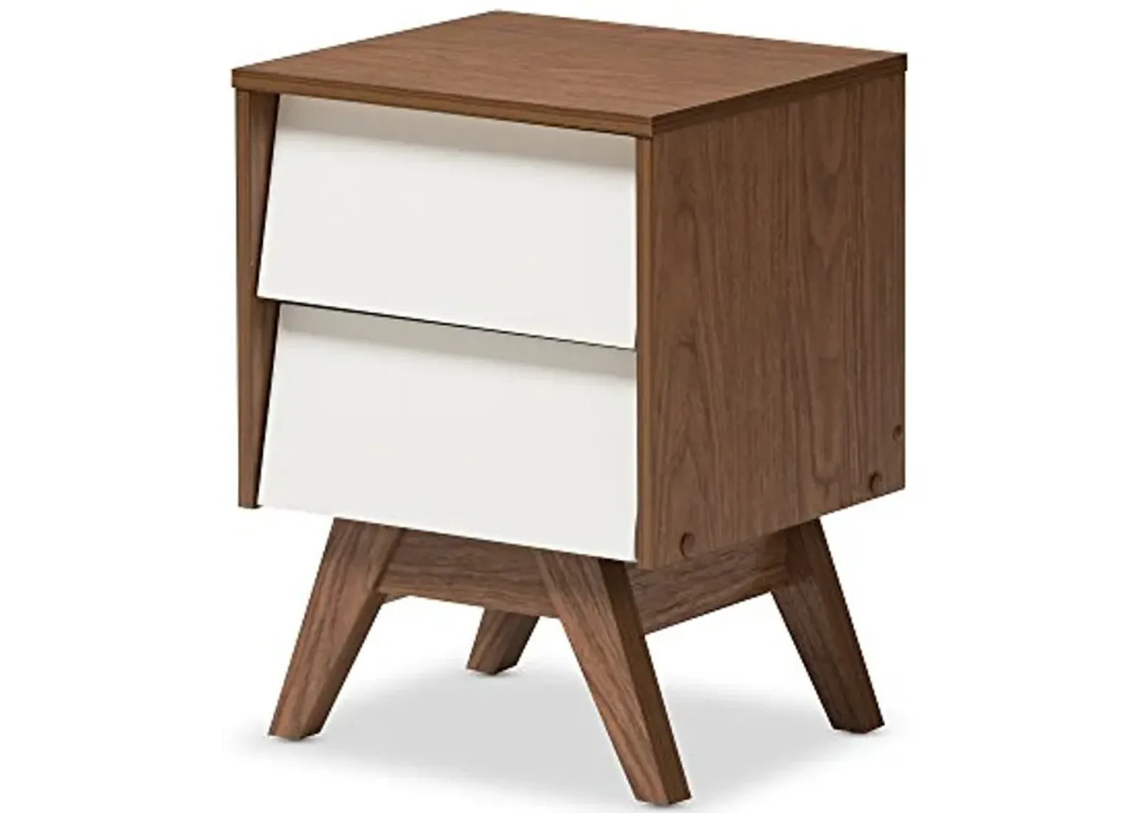 Baxton Studio Nightstands, 2-Drawer Storage Nightstand, White/Walnut Brown