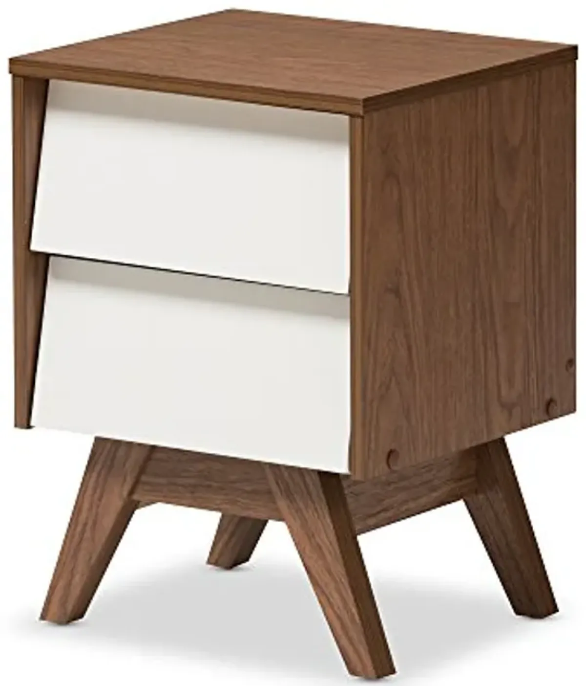 Baxton Studio Nightstands, 2-Drawer Storage Nightstand, White/Walnut Brown