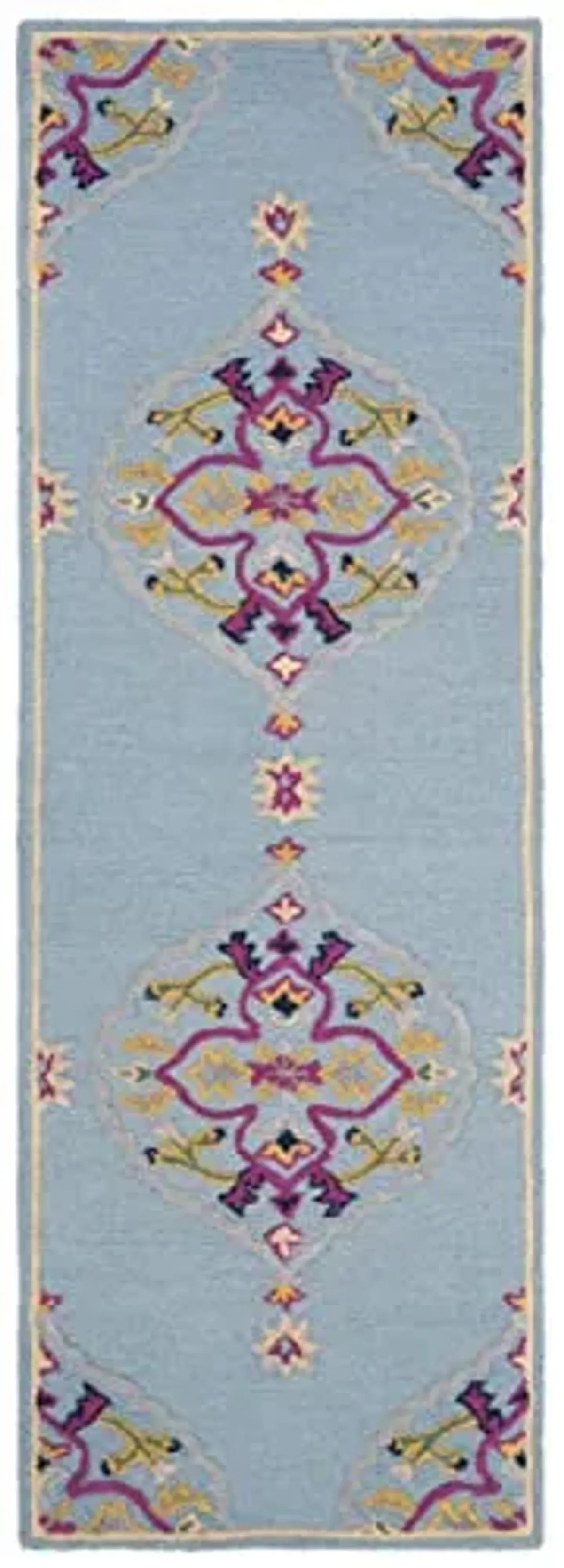 SAFAVIEH Bellagio Collection 2'3" x 7' Light Blue/Multi BLG605B Handmade Medallion Premium Wool Runner Rug