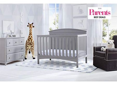 Delta Children Archer 4-in-1 Crib, Grey with Twinkle Stars Crib & Toddler Mattress