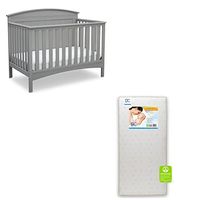 Delta Children Archer 4-in-1 Crib, Grey with Twinkle Stars Crib & Toddler Mattress