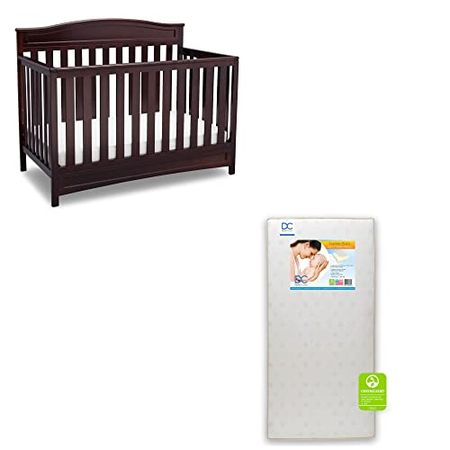 Delta Children Emery 4-in-1 Crib, Dark Chocolate with Twinkle Stars Crib & Toddler Mattress