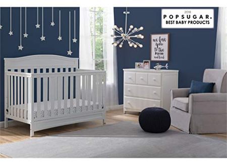 Delta Children Emery 4-in-1 Crib, White with Twinkle Stars Crib & Toddler Mattress
