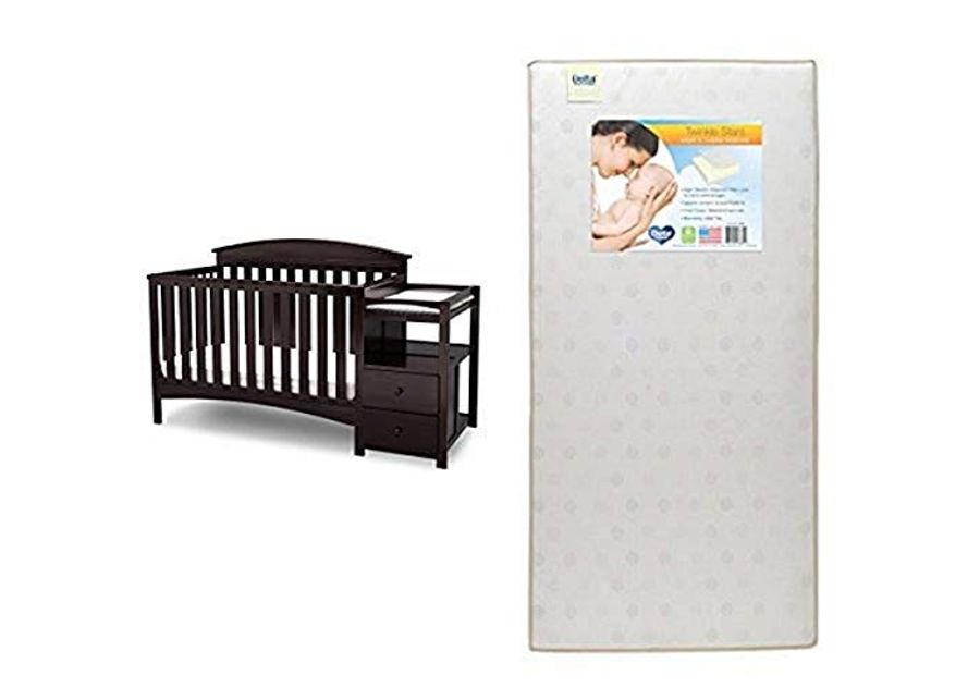 Delta Children Abby Convertible Crib 'N' Changer, Dark Chocolate with Twinkle Stars Crib & Toddler Mattress