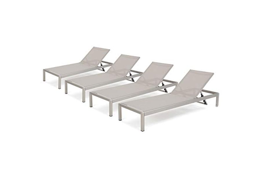 Christopher Knight Home 300495 Crested Bay Outdoor Aluminum Chaise Lounge Chair | Set of 4 | in Grey