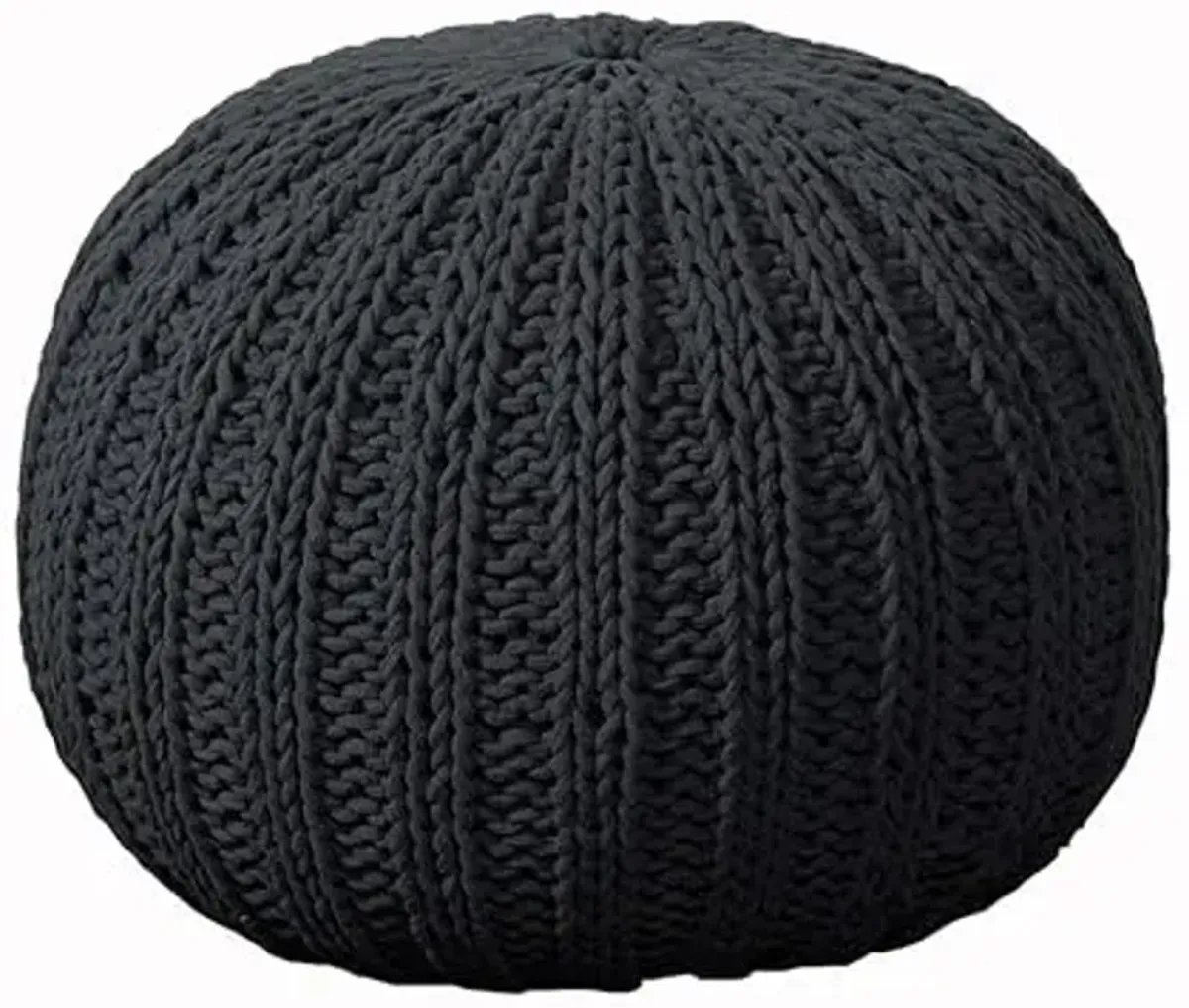 LR Home Black Cableknit Cotton Round Ottoman for Home Decor | Hand-Made Casual Foot Rest for Bedroom & Living Room Decor | 20 x 20 x 16 Stuffed Pouf for Seating