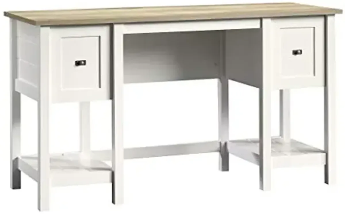Sauder Cottage Road Computer Desk with Drawers and Storage Shelves, Small Study Desk, in Soft White finish