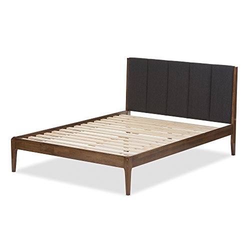 Baxton Studio Bella MidCentury Wood Platform Bed, Queen, Dark Grey