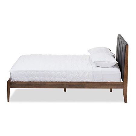 Baxton Studio Bella Mid-Century Wood Platform Bed, Full, Dark Grey/Medium Walnut Brown