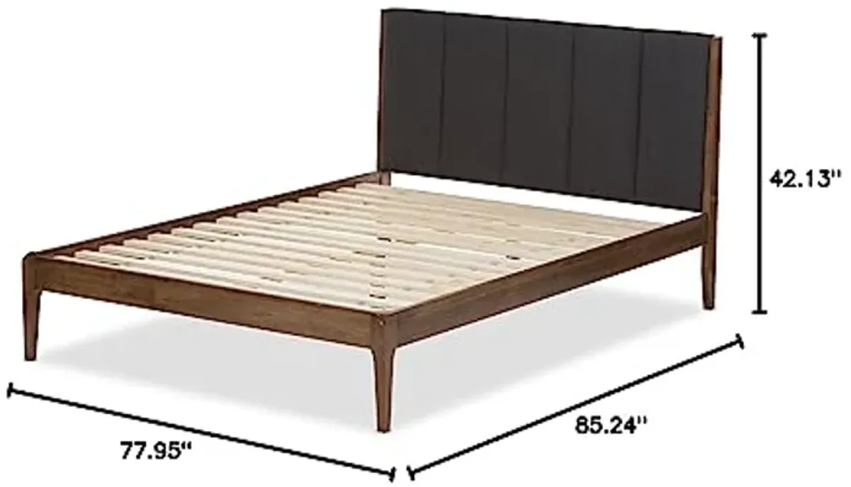 Baxton Studio Bella Mid-Century Wood Platform Bed, King, Dark Grey/Medium Walnut Brown