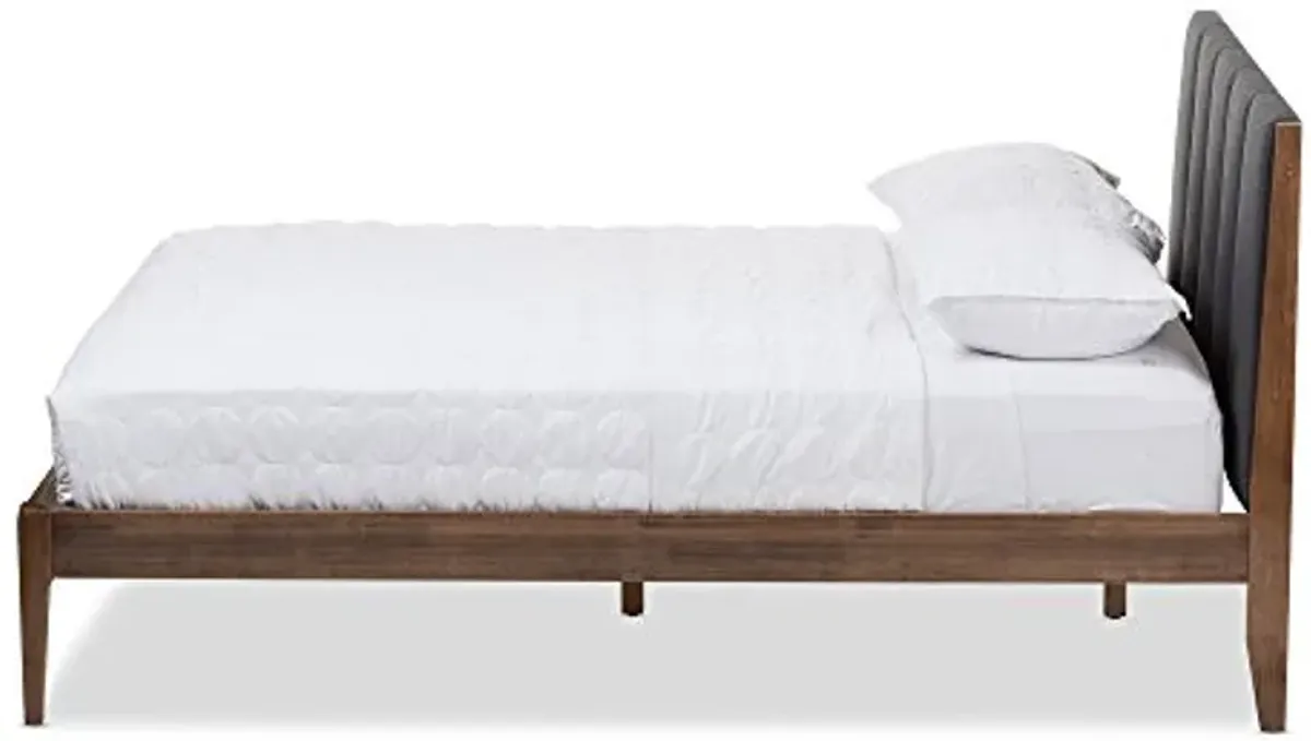 Baxton Studio Bella Mid-Century Wood Platform Bed, King, Dark Grey/Medium Walnut Brown