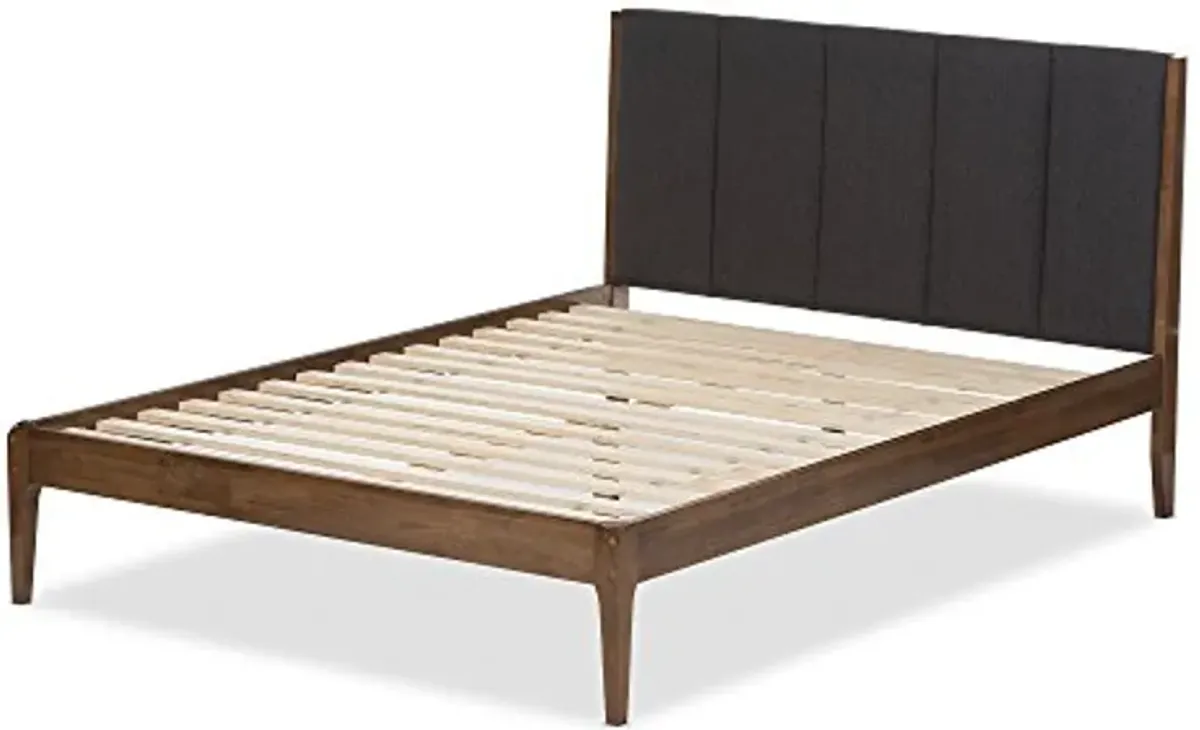 Baxton Studio Bella Mid-Century Wood Platform Bed, King, Dark Grey/Medium Walnut Brown