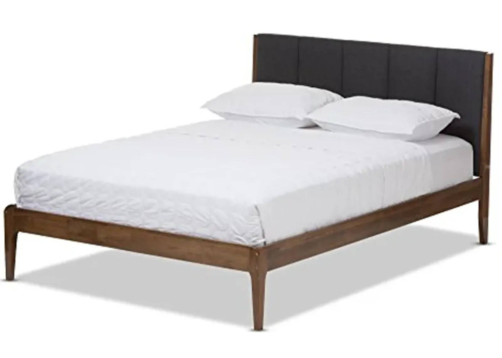 Baxton Studio Bella Mid-Century Wood Platform Bed, King, Dark Grey/Medium Walnut Brown