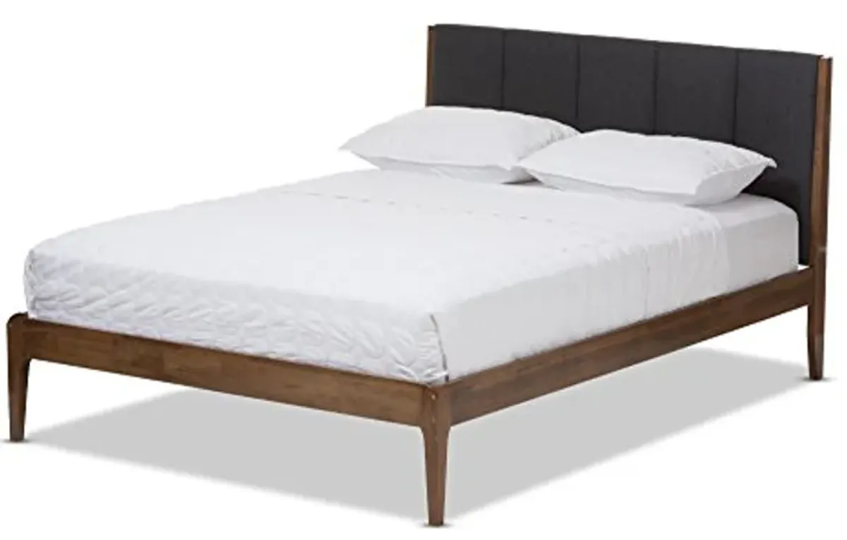 Baxton Studio Bella Mid-Century Wood Platform Bed, King, Dark Grey/Medium Walnut Brown