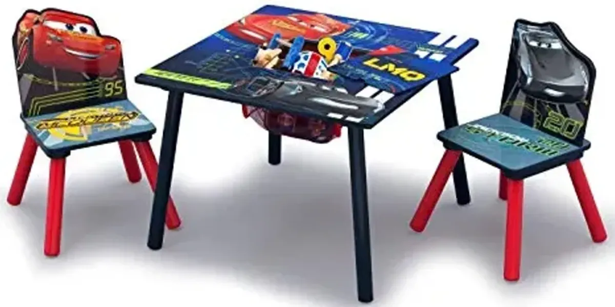 Delta Children Kids Table and Chair Set With Storage (2 Chairs Included) - Ideal for Arts & Crafts, Snack Time, Homework & More, Disney/Pixar Cars, 3 Piece Set