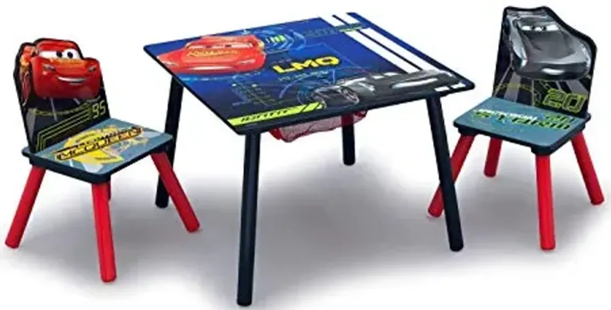 Delta Children Kids Table and Chair Set With Storage (2 Chairs Included) - Ideal for Arts & Crafts, Snack Time, Homework & More, Disney/Pixar Cars, 3 Piece Set