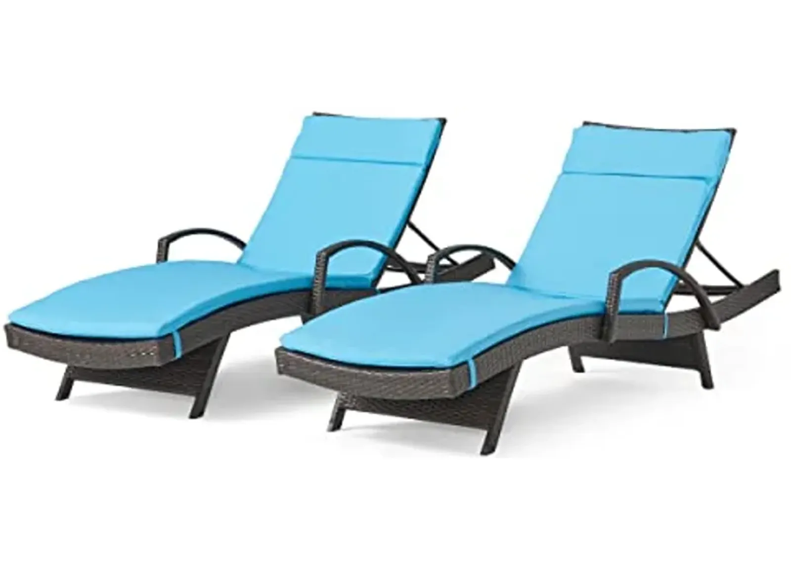 Christopher Knight Home Salem Outdoor Wicker Adjustable Chaise Lounges with Arms, with Cushions, 2-Pcs Set, Multibrown / Blue