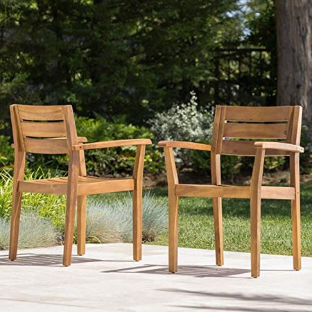Christopher Knight Home Stamford Outdoor Acacia Wood Dining Chairs, 2-Pcs Set, Teak Finish