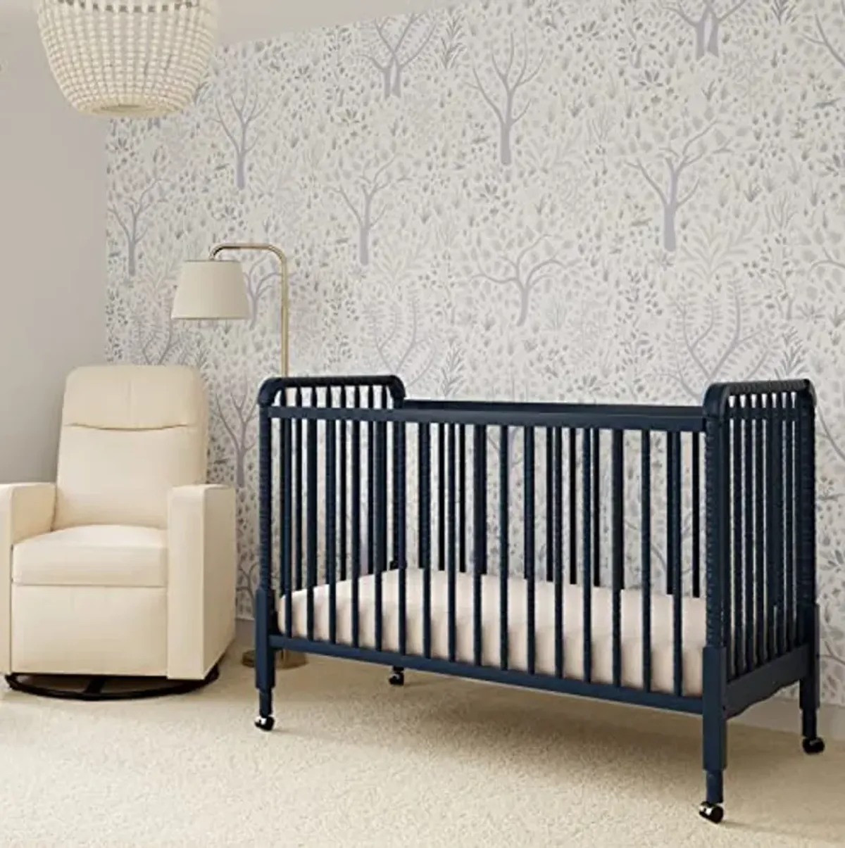 DaVinci Jenny Lind 3-in-1 Convertible Crib in Navy, Removable Wheels, Greenguard Gold Certified