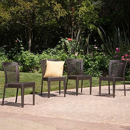 Christopher Knight Home Dusk Outdoor Wicker Stacking Dining Chairs, 4-Pcs Set, Multibrown