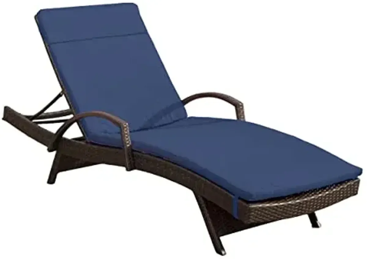 Christopher Knight Home Salem Outdoor Wicker Adjustable Chaise Lounge with Arms, with Cushion, Multibrown / Navy Blue