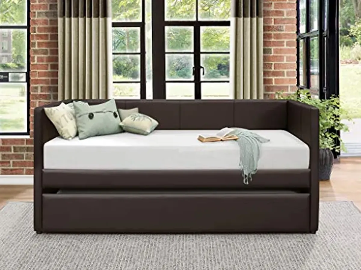 Homelegance Adra PU Leather Upholstered Daybed with Trundle, Twin, Dark Brown